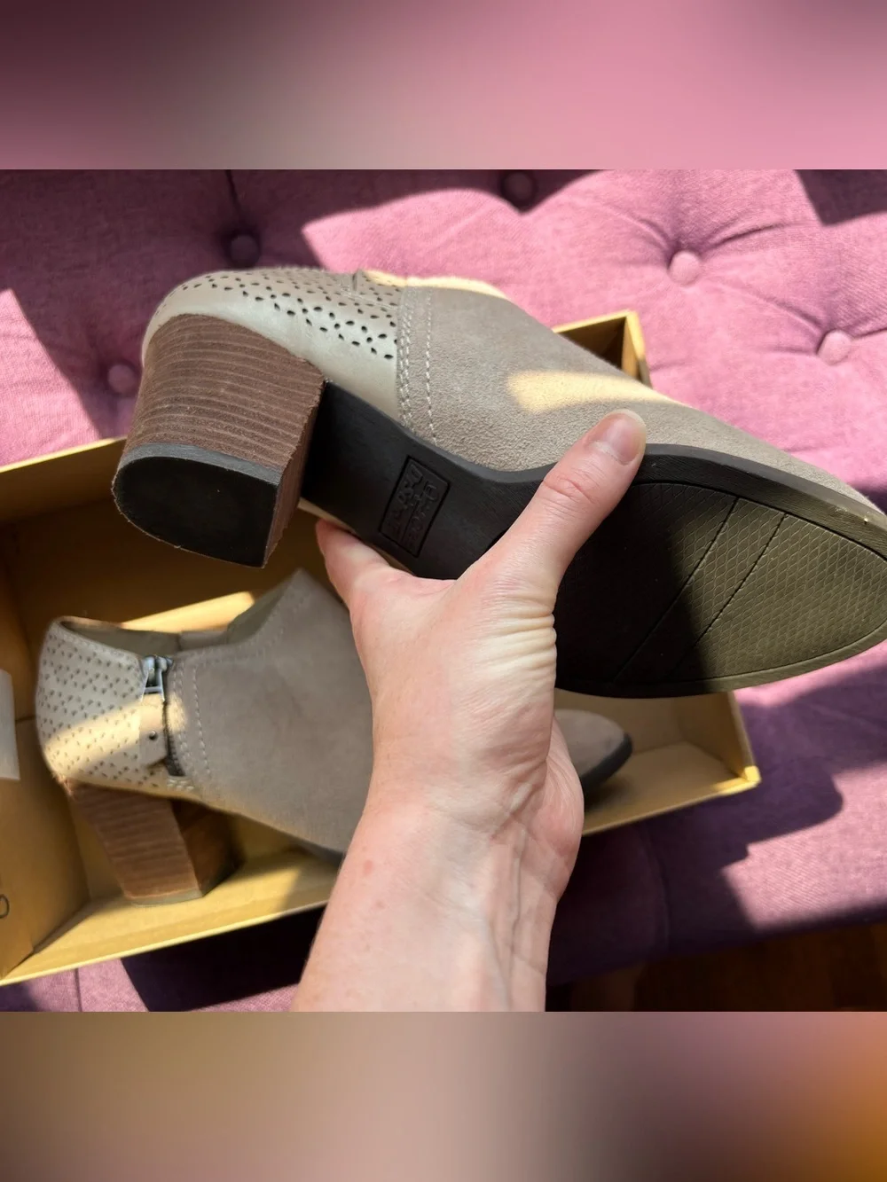 Dr. Scholl's Taupe Suede Block Heel Zip Ankle Booties
